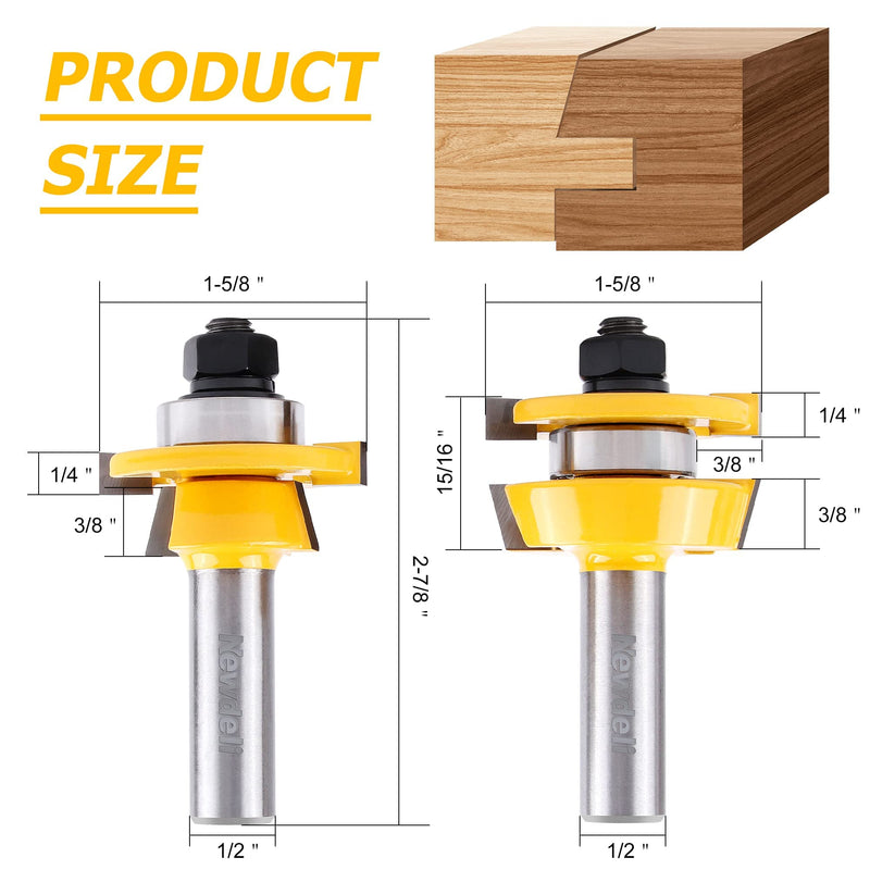 [Australia - AusPower] - Shaker Rail and Stile Router Bits, Newdeli 1/2 Inch Shank Tongue and Groove Router Bit, Professional Carbide Milling Cutters for Woodworking for Cabinet Door Shaker Rail and Stile Router Bits 1/2" Shank 