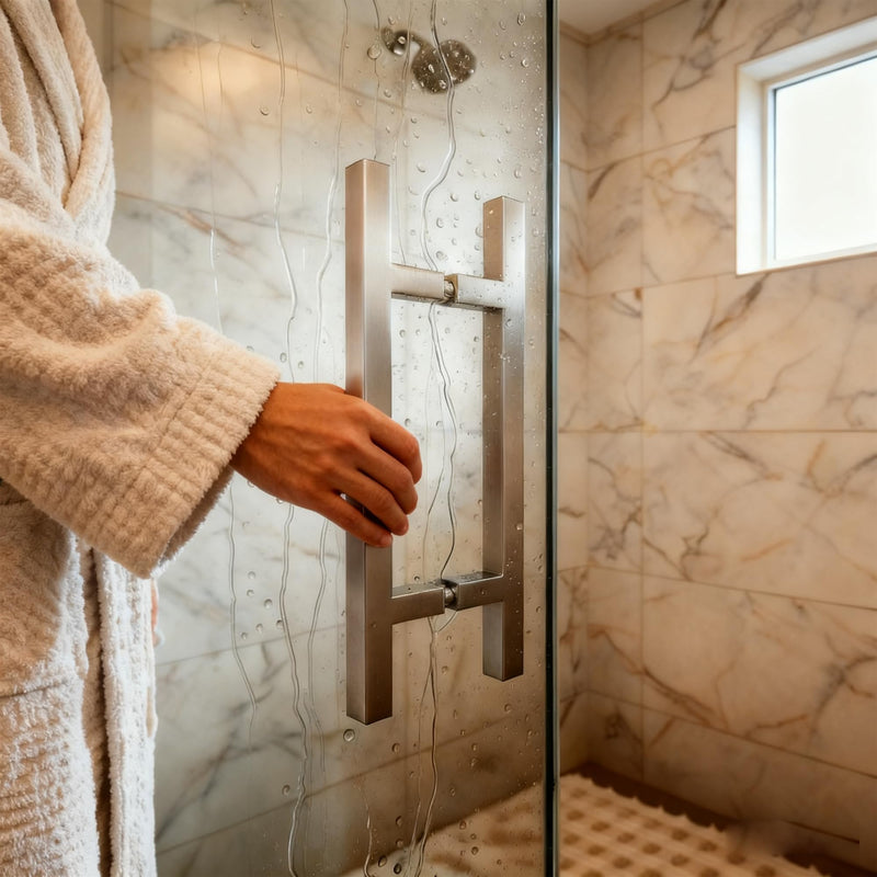 12in H Shape Tube Pull Back-to-Back Handle, 304 Stainless Steel Replacement Hardware, Square Ladder Handle for Sliding Frameless Shower Door Panel (Brushed Nickel, 12" / Hole Spacing 6") 12"H / Hole Spacing 6" Brushed Nickel