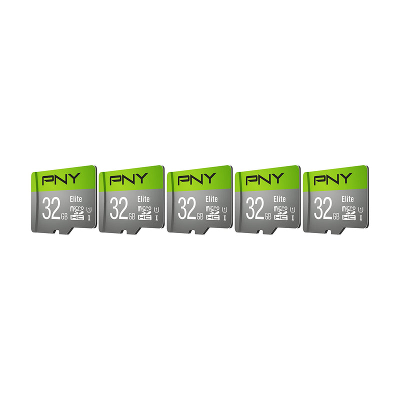 [Australia - AusPower] - PNY 32GB Elite Class 10 U1 microSDHC Flash Memory Card - 100MB/s, Class 10, U1, Full HD, UHS-I, Micro SD , 5 Count (Pack of 1) 