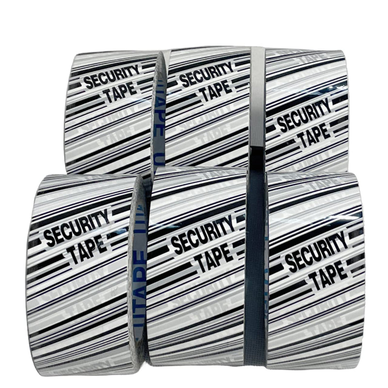Security Tamper Proof Tape 2 Inch x 110 Yards x 6 Rolls, Stop Sign Sealing Tape Pre Printed, for Moving Boxes & Moving Supplies, Heavy Duty Shipping Packing Tape in White & Black 2 Inches x 110 Yards