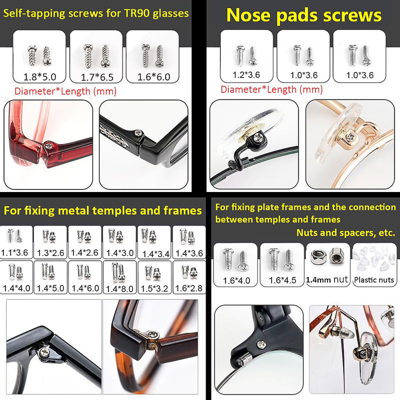 [Australia - AusPower] - Eyeglass Repair Kit, 24 Types Screws for Eyeglass, Wide Range of Frame Screws, Hinge Screws, Nose Pads Screws - Essential Eye Glasses Repairing Kit Tool 