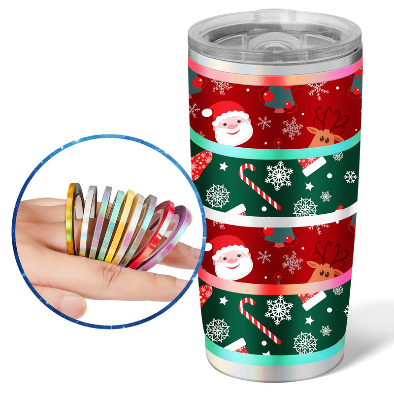 Outus 138 Rolls Striping Tape for Tumblers Nail Tape Lines Holographic Pinstripe Decals 1 mm 3 mm Self Adhesive Glitter Striping with Dispenser Case for DIY Tumblers Nail Decoration Craft