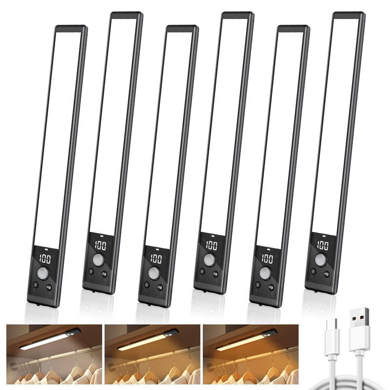 [Australia - AusPower] - Mpotmiy 6 Pack 10" Under Cabinet Lights with Digital Display,52 LED Rechargeable Motion Sensor Light Indoor,3 Color Temperatures, Magnetic Dimmable Closet Lights, Under Counter Light for Kitchen 10inch-6pack 