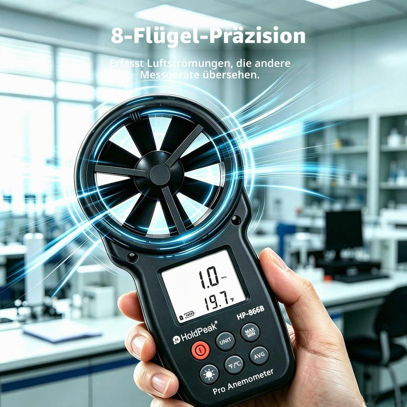 Anemometer Wind Gauge, Digital Wind Speed Meter, Wind Speed/Wind Cooling, ℃/℉, Max/Min/Average/Real-time Measurement with LCD Backlight