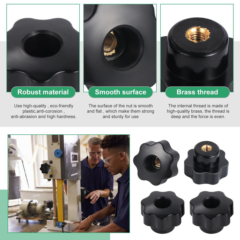 [Australia - AusPower] - OCR 10Pcs 7 Star Through Hole Knob M6 Knurled Thread Clamping Knob, Star Shape Hand Knobs Black Plastic Screw-On Clamping Star Knob Handle 
