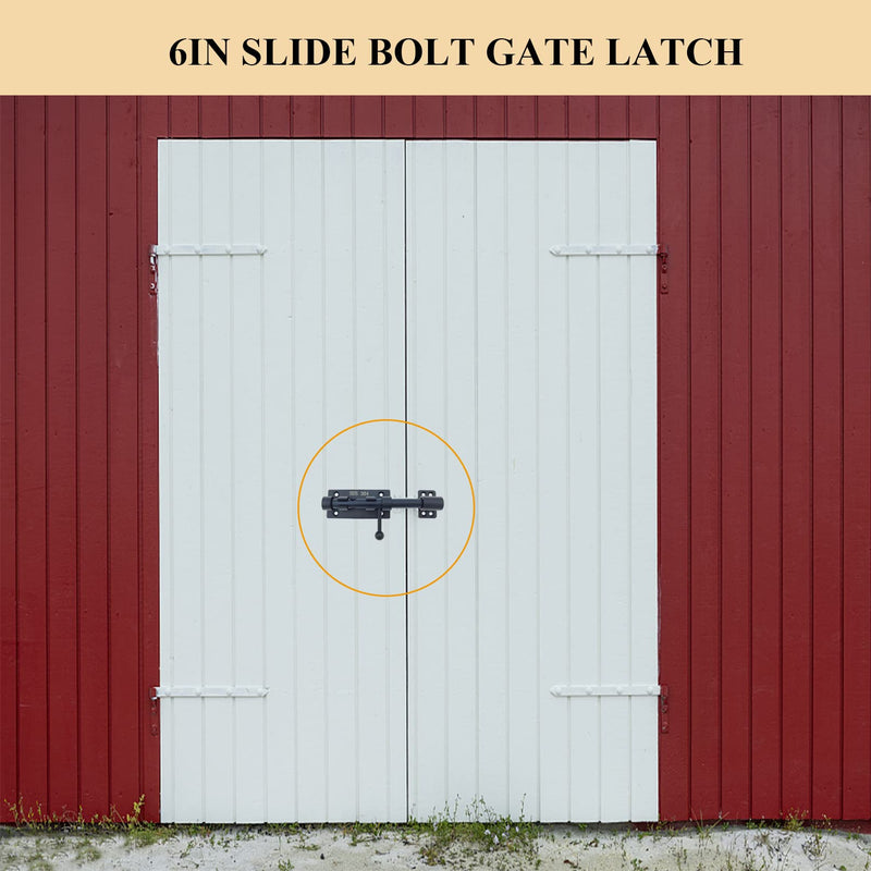6in Slide Bolt Gate Latch 304 Stainless Steel Barrel Bolt Latch Heavy Duty Door Security Lock Thickened Door Latches Hardware with Mounting Screws for Barn Fence Shed Basement 6in Black