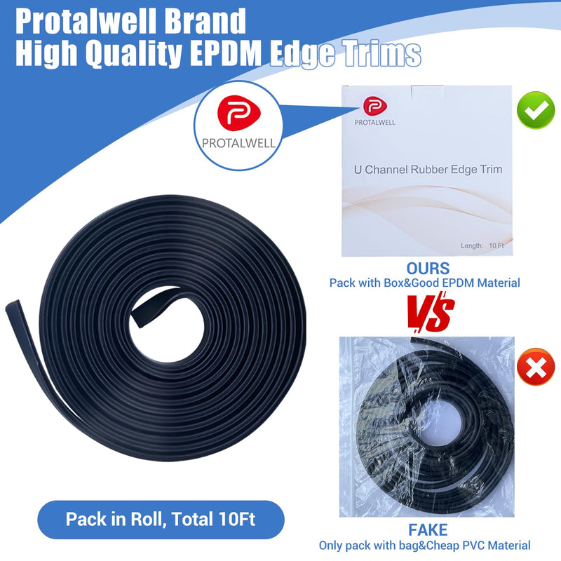 [Australia - AusPower] - Rubber Edge Trim, Self-Adhesive Rubber Edge Trim, Edge Protector for Sheet Metal, EPDM Material, Fit 1/16"(1.6mm), Length 10Ft, Black Color, U Channel Edge Trim Fit 1/16"- L10‘ 