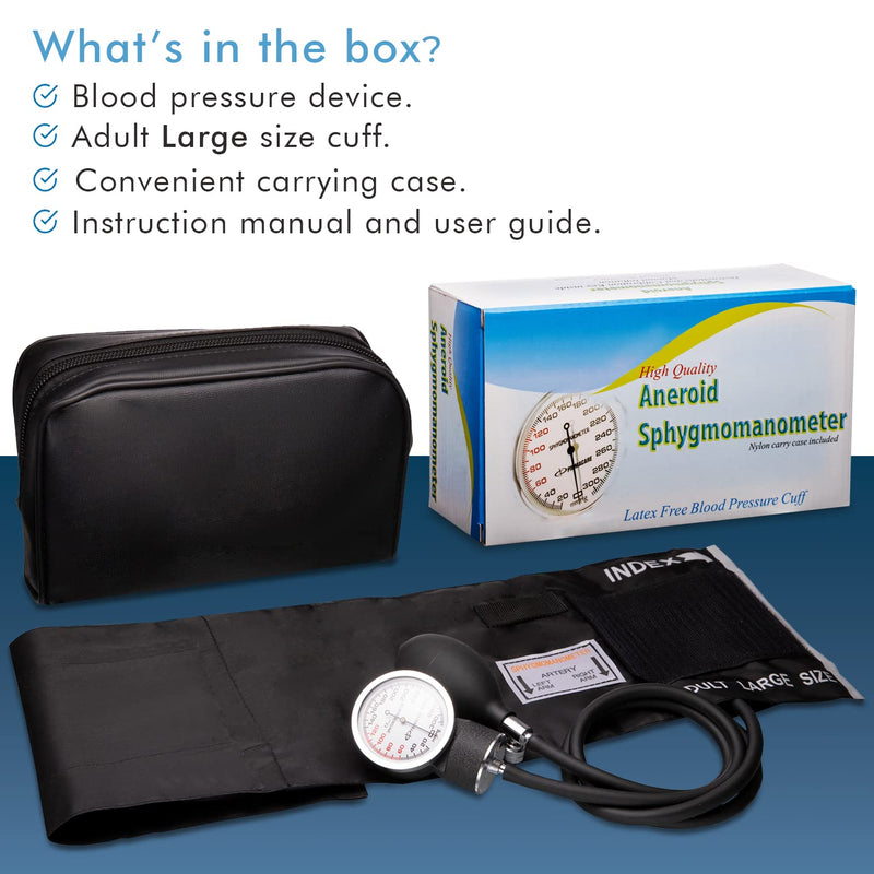 [Australia - AusPower] - NOVAMEDIC Professional Black Large Adult Size Blood Pressure Machine, Aneroid Sphygmomanometer Medical Supplies, Manual Emergency BP Monitor for High Blood Pressure with Carrying Case 