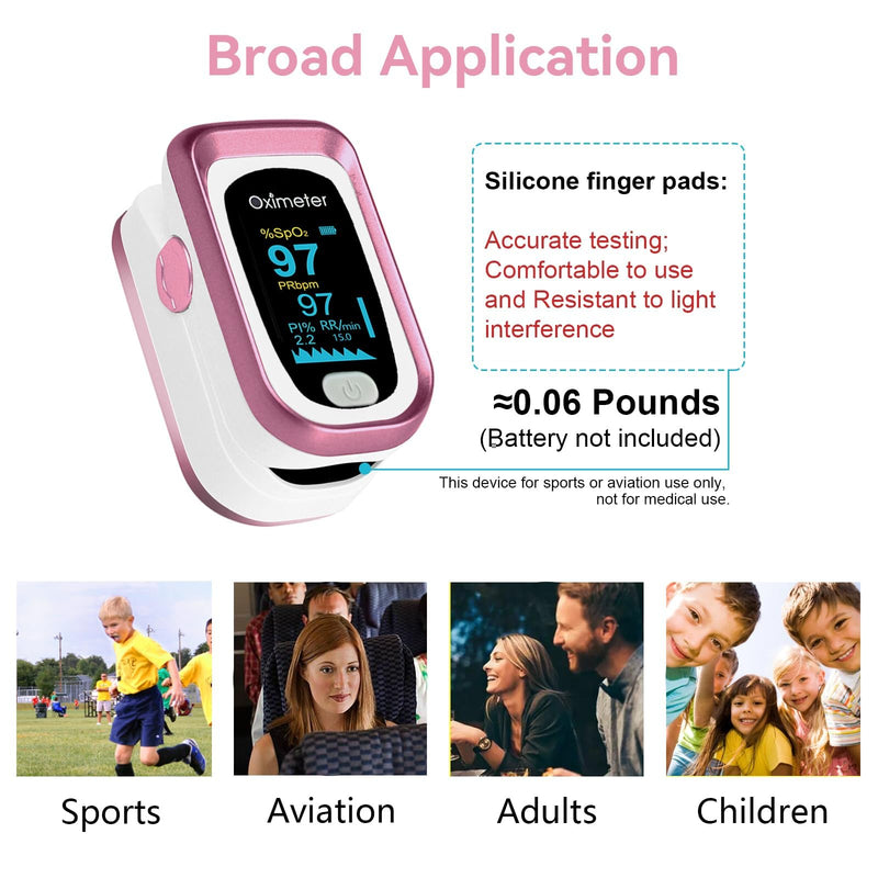 [Australia - AusPower] - Pulse Oximeter Fingertip, 4 Data Pulse Oximeter with Respiration, Pulse Oximeter with Respiratory, Pulse Oximeter SpO2 Pulse Rate Count(Pink) 