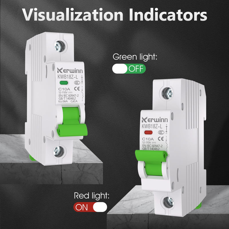 [Australia - AusPower] - DC Miniature Circuit Breaker 12V-110V Circuit Breaker 1Pole 10Amp Smart Circuit Breaker DIN Rail Mount for Battery Power Systems,Solar photovoltaic Systems(C10A) 1P 10A 