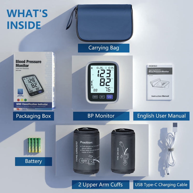 Blood Pressure Machine Upper Arm, 2 Size Cuffs M/L and XL, Medium/Large 9"-17" and Extra Large Cuff 13"-21", Accurate Automatic Digital BP Cuff Home Use, Large Backlit LCD, BP Monitor Dual-User Mode