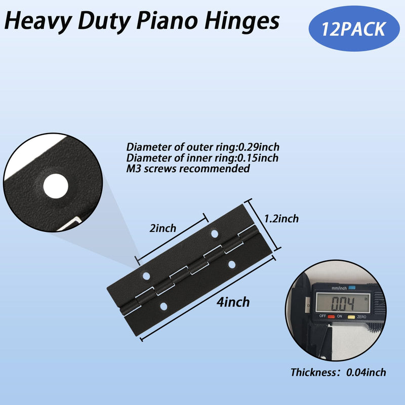 [Australia - AusPower] - 4 Inch 12 Pcs Piano Hinges?Black Long Hinges Heavy Duty with Hole for Cabinets Boat Marine Door,Box,French Window,0.04" Leaf Thickness 1.2'' Open Width 12PCS-4IN 