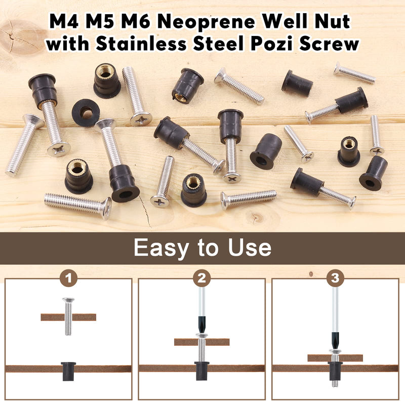 [Australia - AusPower] - 50Pcs M6 Neoprene Well Nut with M6 x 30mm Stainless Steel Screws, Rubber Well Nuts Fairing Fasteners for Windscreen Motorcycle Kayak Boats 50 