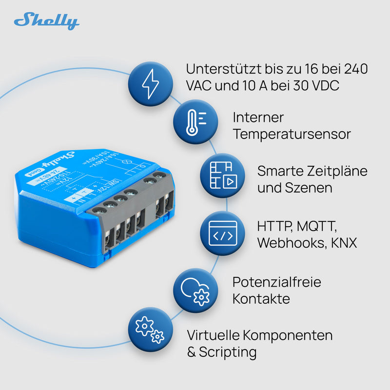 Shelly 1 Gen4 WLAN Smart Relay Switch, Potential-Free Contact, 1 Channel, 16 A, Light Switch, Garage Door Opener, Smart Home, Timer Switch, Alexa & Google, Matter, Zigbee, No Hub Required Shelly 1 Gen4 1 Stück