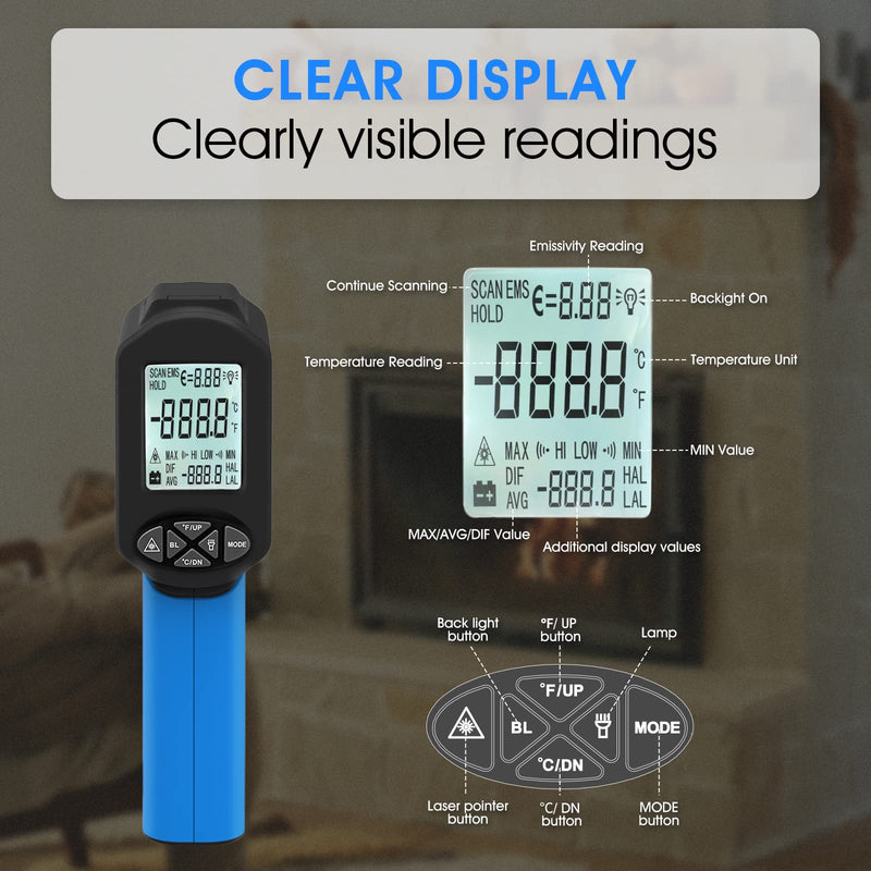 [Australia - AusPower] - Infrared Thermometers, Laser Thermometer Gun, 50:1 Temperature Gun for -58℉~3416℉ Infrared Thermometer Gun for Cooking/Griddle/IR Thermometer Gun, Heat Laser Thermometer 