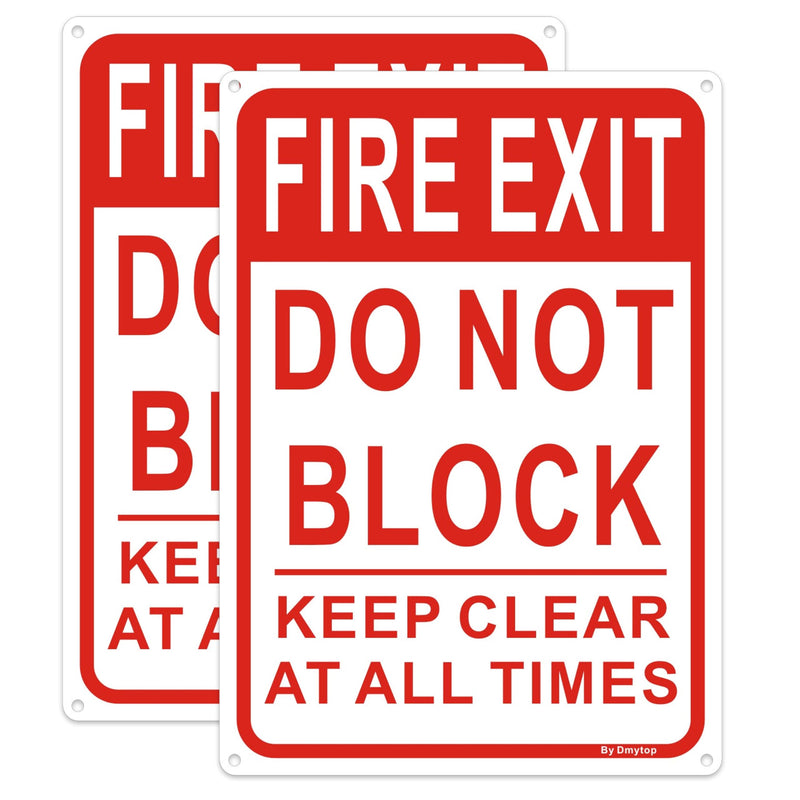 Large Fire Exit Sign, Do Not Block Door Signs, Keep Clear at All Times Sign, 14 x 10 Inches Rust Free Aluminum, Weather/Fade Resistant Easy Mounting 2 Pack 14 " x 10 "