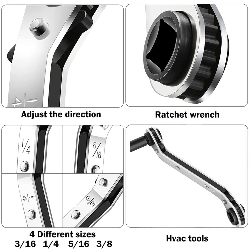 [Australia - AusPower] - Hvac Service Wrench Tools:3/16” to 3/8” 5/16'' x 1/4''Air Conditioner Valve Ratchet Wrench with 2 Hexagon Bit Adapter Kit for Air Refrigeration and Equipment Repair Tools Clearance 2 Wrench + 2 Hexagon Bit 