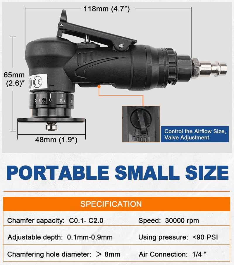 SI FANG Portable Pneumatic Chamfer Tool, for Metal Chamfering Deburring Trimming Beveling, Ultra Light Handheld Mini Air Beveler, with Carbide Blade Inserts and Bearing Air Chamfering Tool Kit (Black)