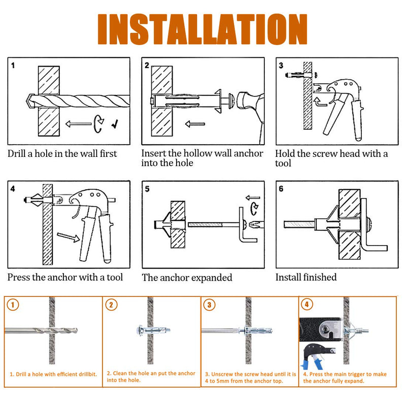 [Australia - AusPower] - ISPINNER 20pcs M4x32mm Zinc Plated Steel Molly Bolt Hollow Drive Wall Anchor Screws for Drywall, Plaster and Tile 
