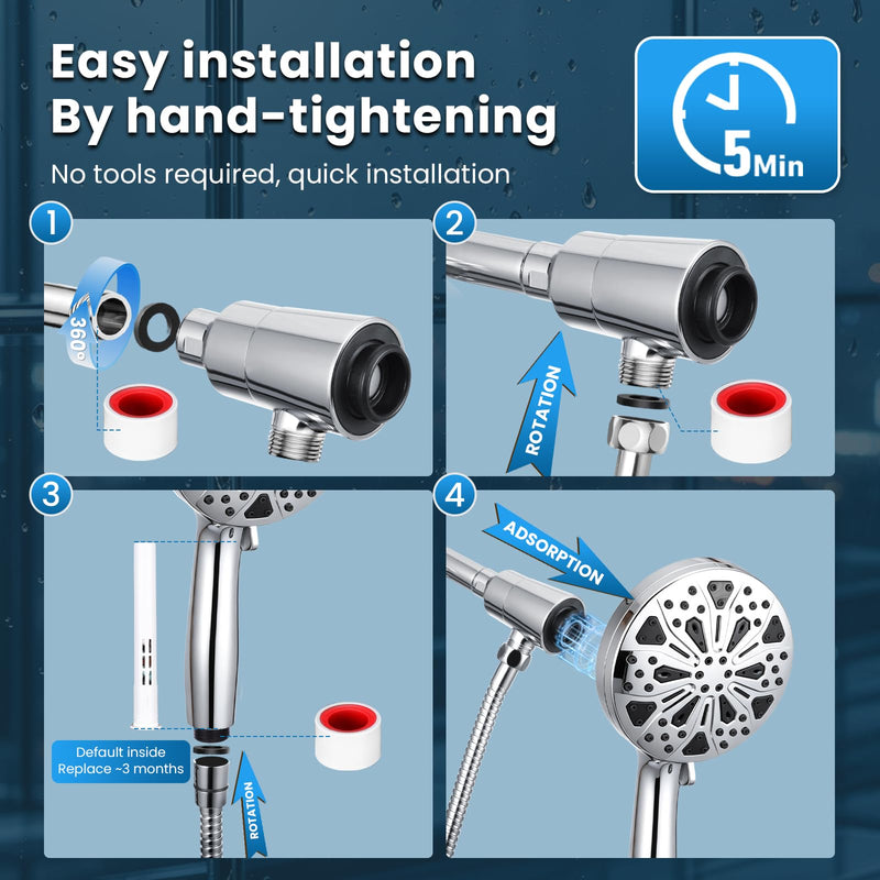 High Pressure Magnetic Shower Head with handheld - Filtered, 10 Spray Modes, 5" Large Face, Power Wash for Bathroom Cleaning, Handheld Showerhead with Extra Long 72" Hose [2026 Upgraded]
