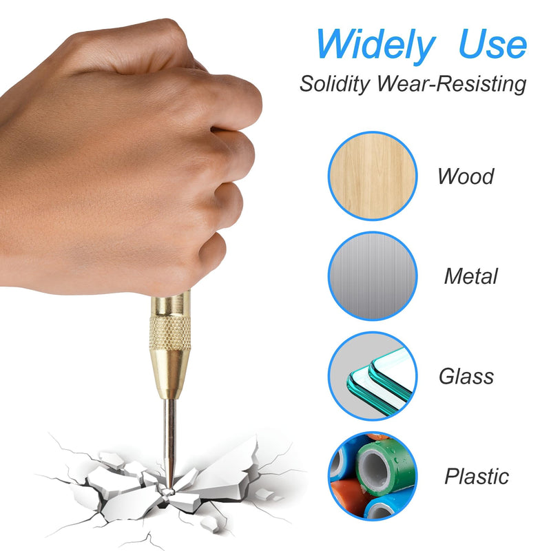 [Australia - AusPower] - 2Pcs Automatic Center Punch, 5'' Premium Spring Loaded Center Punch, Adjustable Spring Loaded Center Hole Punch, Heavy Duty Steel Automatic Center Marker Punch Tool for Metal, Wood, Glass by RNSXYAT 