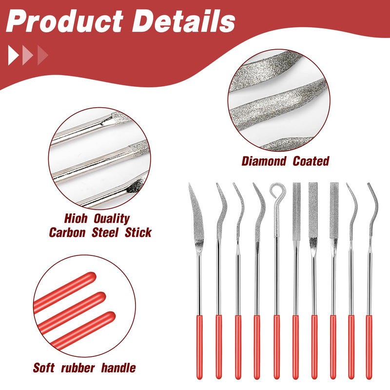 [Australia - AusPower] - 10Pcs Small File Set Diamond Needle File Set, Curved Files Tool, Mini Metal File Diamond File, Miniature and Model Files, File Jewelry Stone Carving Tools(140mm/5.5inch) 