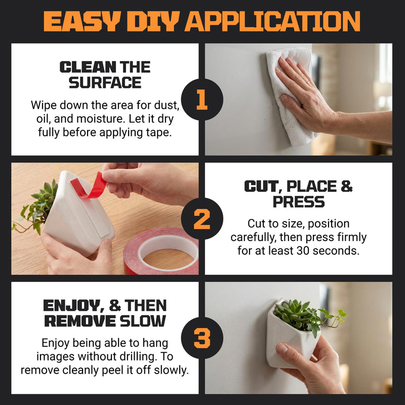 TOOLTROOPERS Wall-Safe Double-Sided Mounting Tape - Heavy-Duty 2-Sided Adhesive Tape - Damage-Free Removal, No Residue - Easy-Peel Liner for Home, Office, DIY, Posters & Signs – 16.4 ft Roll (White)