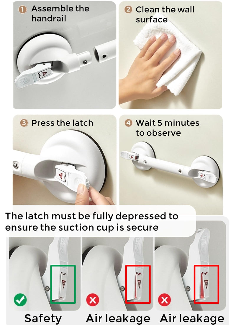 Heavy Duty Grab Bars for Bathtubs and Showers, 300-pound Weight Capacity, 17in Suction Shower Grab Bars for Seniors, No Drilling Waterproof(White) White