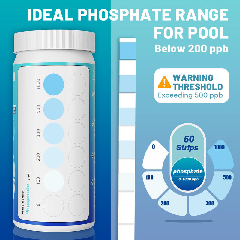 Pool Phosphate Test Kit: 50CT Professional Phosphate Test Strips for Swimming Pools Water Accurate & Easy to Read 50
