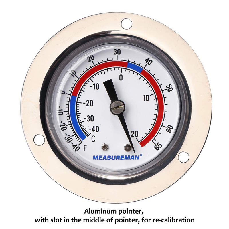 [Australia - AusPower] - MEASUREMAN Vapor Capillary Flanged Panel Mount Refrigeration Thermometer, 2" Dial, 48" Capillary, -40-65 deg F/-40-20 deg C, Re-Calibration Available 