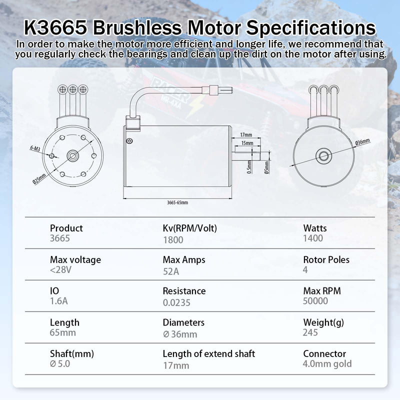 [Australia - AusPower] - SurpassHobby 3665 Brushless Motor 1800KV High Speed Waterproof Motor for Most of 1:10 Scale RC Truck On Road Off Road Car Update Parts 3665 motor 