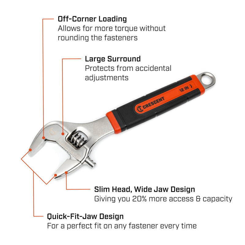 Crescent 12" Adjustable Wrench with Quick-Fit-Jaw | AC312CVS 12"