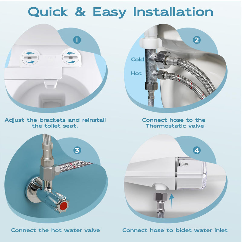 Warm Water bidet, Dual Nozzle Non-Electric Hot and Cold Bidet Attachment for Toilet, Adjustable Pressure with Rear and Feminine Wash Bidet Toilet Seat Attachment (White Warm Bidet) White Warm Bidet