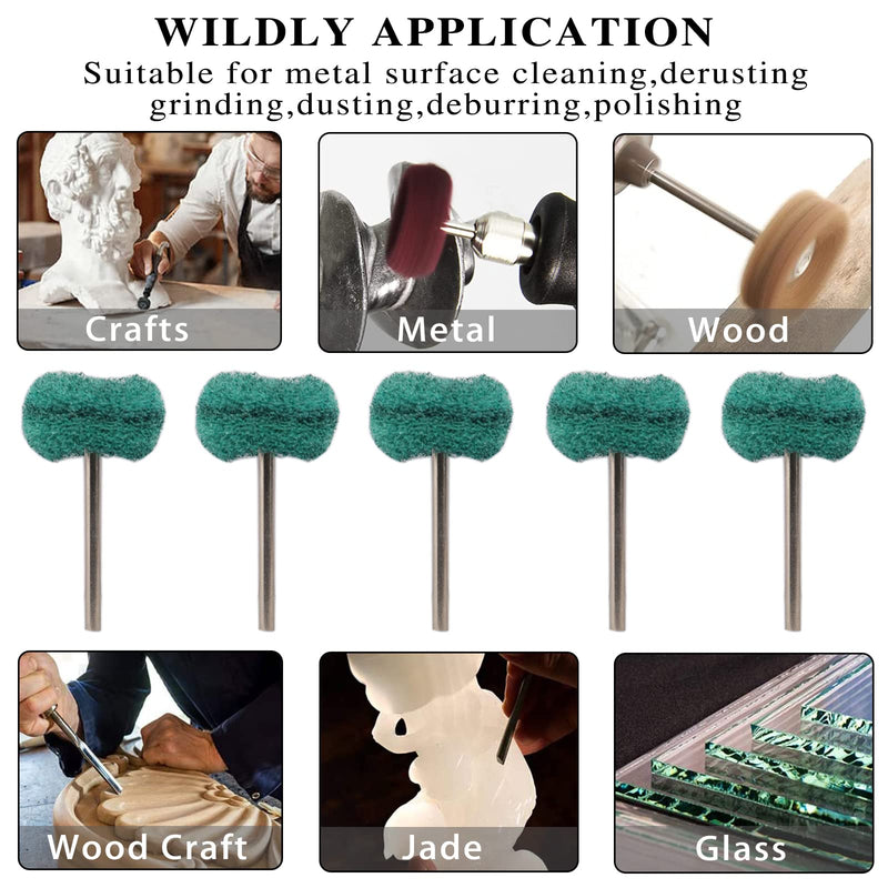 50 Pack 1 Inch Abrasive Wheel Polishing Buffing Wheel Set for Dremel Rotary Tool, Drills, 150 Grits 1/8'' (3mm) Shank Scouring Pad Abrasive Buffing Wheels for Metal, Wood, Rust Removal Green 150Grit 50PCS