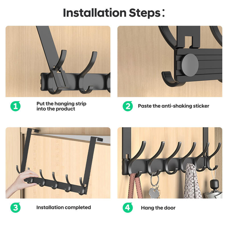 [Australia - AusPower] - Over The Door Hooks,No Nail Over Door Hanger Holder,No Assembly Required Large Over The Door Towel Rack with 12 Hooks, Heavy Duty hooks for Bathroom,Bedroom,Kitchen,Hanging Towels,Coats (Black) 1 Black 