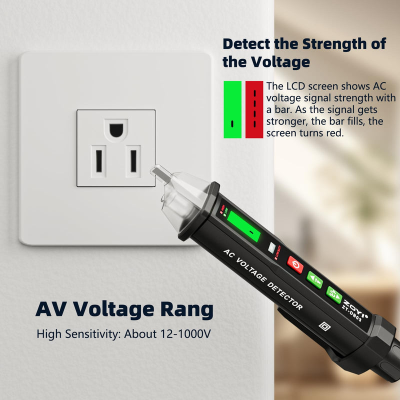 [Australia - AusPower] - Voltage Tester - 2024 Professional Electrical Tester with LED Light, Non Contact Voltage Tester with Temperature Display, Battery-Operated Electric Tester Pen, AC 12V/70V-1000V 