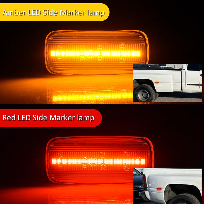 Bestview LED Dually Side Marker Lights for 2010-2018 Dodge Ram 2500 3500, Amber＆Red Smoke Lens Front&Rear Bumper Fender Turn Signal Lamp Assembly Kit accessories,Clear Lens(Pack of 4) Clear Lens