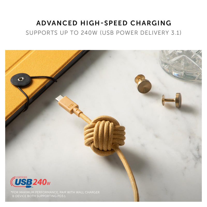 Native Union Anchor Cable 240W – 10ft Reinforced Braided USB-C to USB-C Power Delivery 3.1 Charging Cable with Weighted Knot – for iPhone 17 Pro Max/17e, MacBook Pro M5, Air, Neo (Slate Green) Slate Green