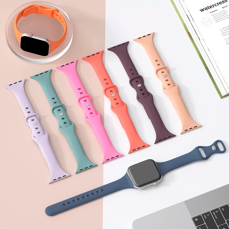 [Australia - AusPower] - TSAAGAN 5 Pack Silicone Slim Bands Compatible with Apple Watch Band 38mm 42mm 40mm 44mm 41mm 45mm 49mm, Soft Narrow Sport Strap Thin Wristband for iWatch Series 9/8/7/SE/6/5/4/3/2/1/Ultra Women Men Black/Milk Tea/White/Sand Pink/Smoke Violet 38/40/41mm 