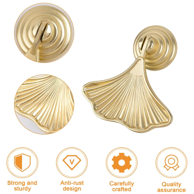 MOROBOR Ginkgo Leaf Shape Knob Handles, 8 PCS Golden Drop Pendant Pull,Hardware Drawer Single Hole Handle for Wardrobe Cupboard Closets Cupboard Gold