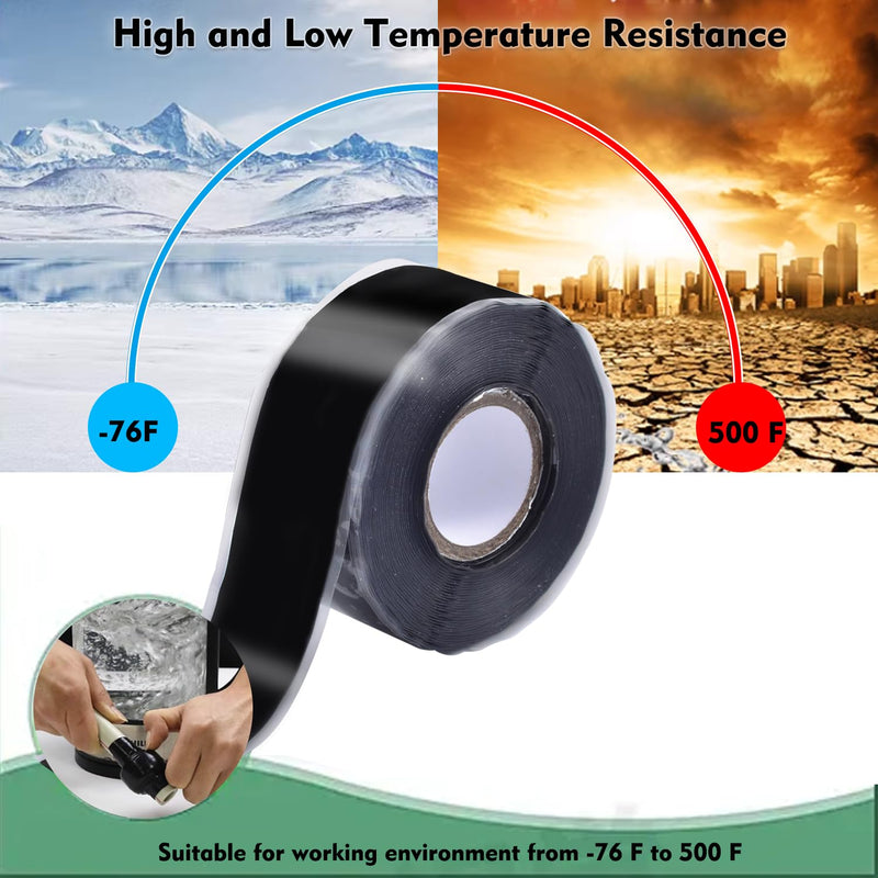 [Australia - AusPower] - Self Fusing Silicone Tape 1 in x 16.4' Black Waterproof Rubber Leak Proof Sealing Tape Silicone Rubber Self-amalgamating Tape for Emergency Hot and Cold Water Pipe Repairs and Tool Fixation 0.5mm Thickness 