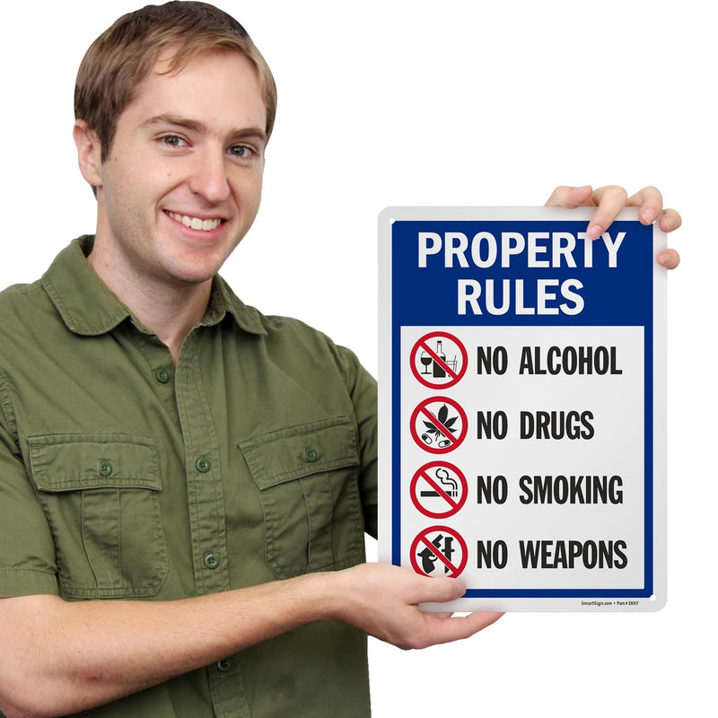 SmartSign 14 x 10 inch “Property Rules - No Alcohol, No Drugs, No Smoking, No Weapons” Metal Sign, 40 mil Laminated Rustproof Aluminum, Multicolor, Made in USA (Pack of 2) 14x10 inches (Pack of 2)