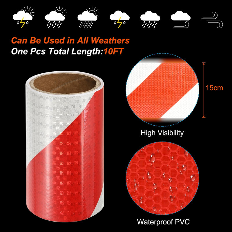 PATIKIL Reflective Tape, 6 Inch x 10 FT Waterproof High Visibility Self-Adhesive Warning Safety Tape Outdoor Reflector Stickers for Cars Trucks Trailers, Red White 6 Inch x 10 Feet