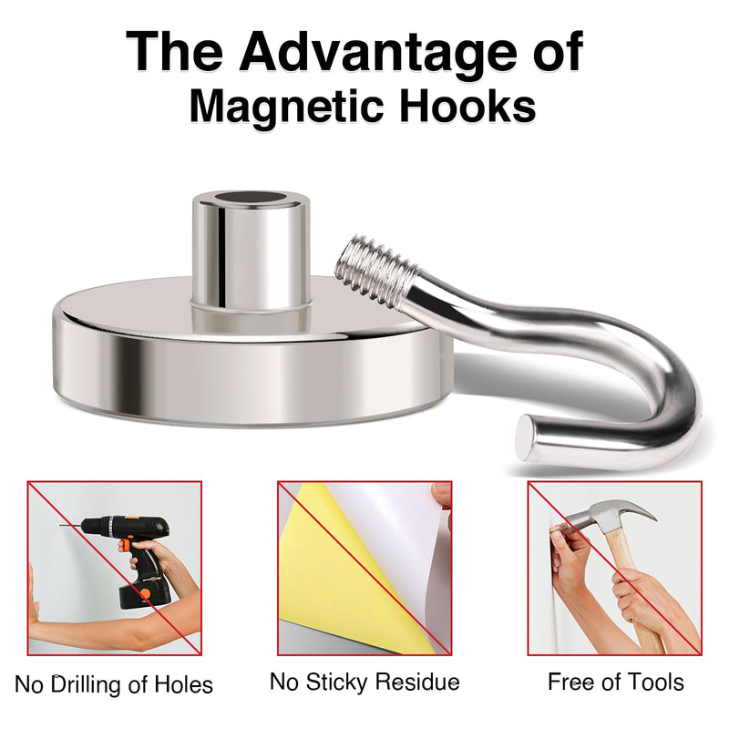 [Australia - AusPower] - MIKEDE Magnetic Hooks Heavy Duty,110LB+ Strong Magnet with Hook, Super Neodymium Cruise Hooks, Locker Organizer Industrial Hooks for Hanging, Magnetic Hanger for Cruise, Grill - 8 Pack 110LB-8pcs Silver 