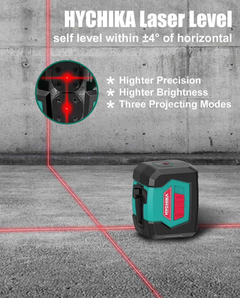 [Australia - AusPower] - Laser Level, HYCHIKA 50 Feet Cross Line Laser with Dual Modules, Self Leveling Laser Level, Switchable Self-Leveling Vertical and Horizontal Line Construction Picture Hanging, Battery Included Red 
