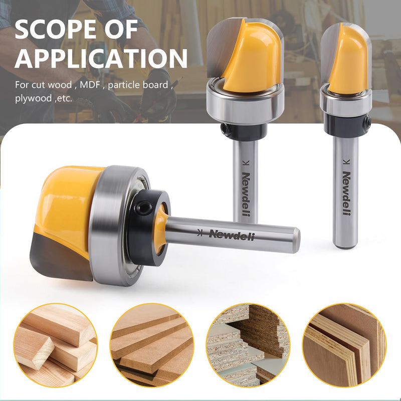[Australia - AusPower] - Newdeli 3Pcs Bowl and Tray Template Router Bit Set 1/4 Inch Shank Carbide Juice Groove Round Nose Router Bit with Bearing 1/2",3/4",1-1/8" Dish Carving Router Bits Wood Cutter 3Pcs Bowl and Tray Router Bit Set 