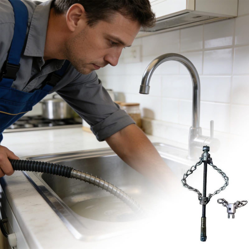 Flexible steel drain cleaner, descaling chain for efficient unblocking of shower drains, sinks, excavator tool, commercial single chain, 16 mm
