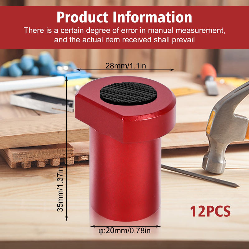 Pack of 12 Bench Hooks 20 mm, Aluminium Alloy Bench Dog Clamp, Bench Dog, Woodworking Table Clamping Jaws, Planer Bench Workbench Accessories for 20 mm Dog Hole (Red)