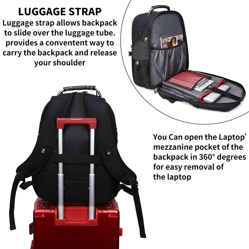 [Australia - AusPower] - SHRRADOO Extra Large 52L Travel Laptop Backpack with USB Charging Port, College Backpack Airline Approved Business Work Bag Fits 17 Inch Computer for Men Women Grey Travel Backpacks 