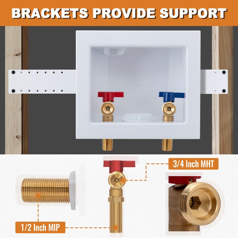 SUNGATOR Mip Washer Valve Box, 1/2 Inch Mip (Sweat) Inlet x 3/4 Inch MHT Outlet, Sweat Washing Machine Box with Brass Valves Installed